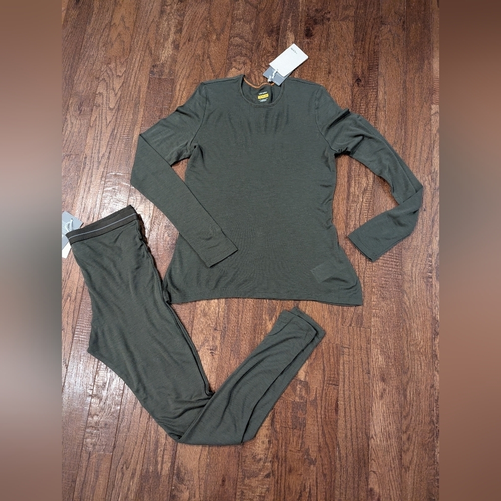 New Icebreaker Women's Merino Wool 175 Green Leggings & Long sleeve Top XL